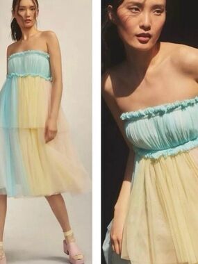 #141 Anthropologie Pernille Rosenkilde Strapless Colorblock Tulle